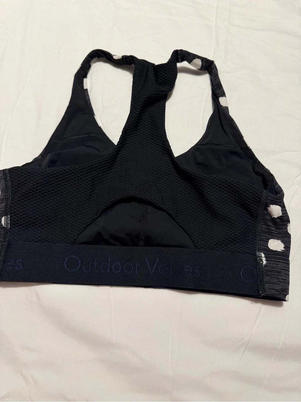 Women’s Racerback Sports Bra - Black & White Polka Dot